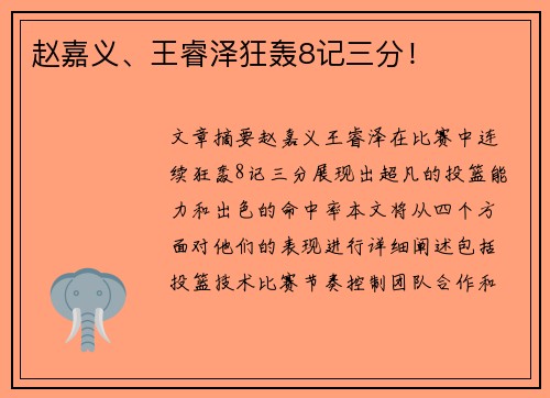 赵嘉义、王睿泽狂轰8记三分！